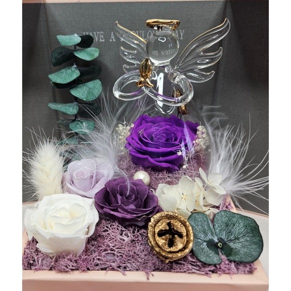 Preserved Flowers Roses In Box, I Love You S925 Angel Necklace Rose Gold Toned - Picture 3 of 11